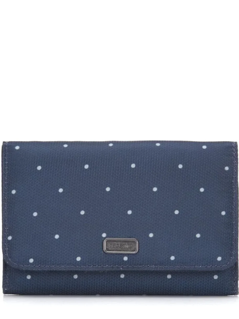 Pacsafe  Daysafe RFID Blocking Trifold Wallet  Navy Polka Dot  New with Tags